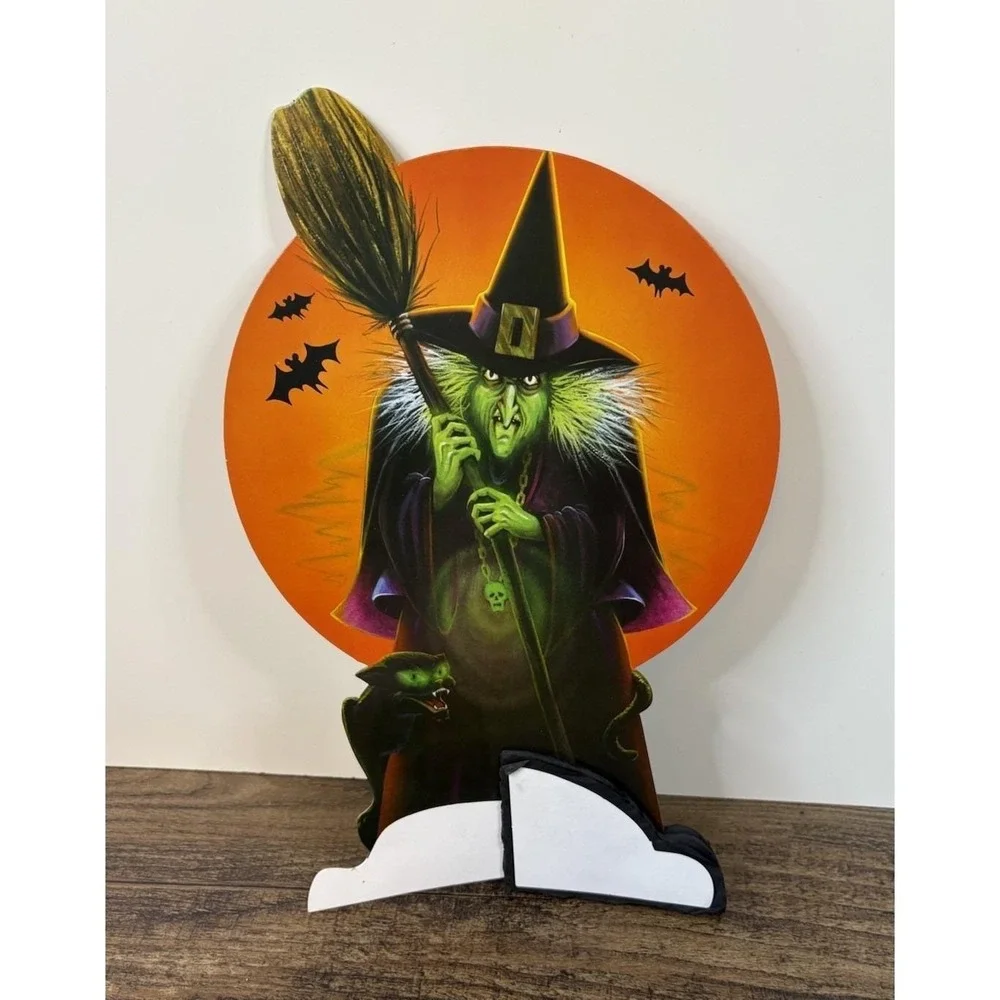Vintage Halloween Paper Die Cut Witch Cat Bat Honeycomb Stand Beistle Company